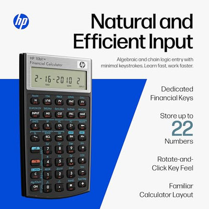 HP 4 Inch Black HP 10bII+ LCD Financial Calculator