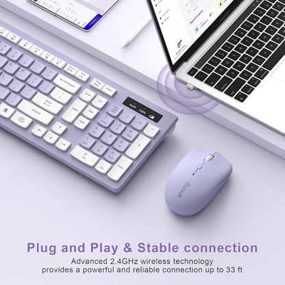 RECCAZR Wireless Keyboard and Mouse Combo, USB, Adjustable DPI, Membrane, Full-Size QWERTY