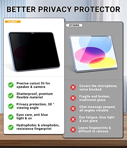 FILMEXT 10.9 inch Privacy Screen Protector for iPad Models A2696/A2757/A2777/A3354/A3355/A3356, Matte Anti-Fingerprint