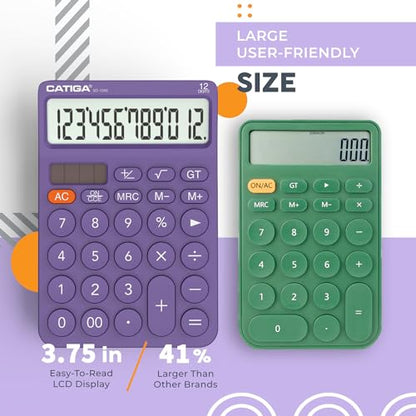 CATIGA 12 Digit Desktop Calculator SD-1292 LCD Display Plastic Purple