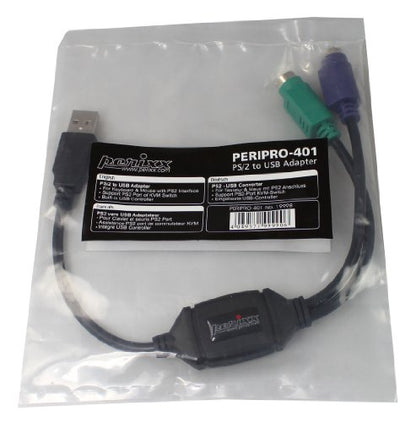 Perixx PERIPRO-401 PS2 to USB Adapter - 3 Ports - Black, Green, Purple - Limited