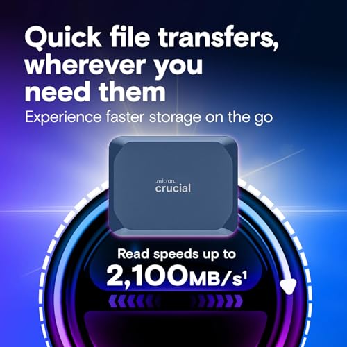 Crucial 4TB X10 Portable SSD, Up to 2100MB/s, USB-C, External Solid State Drive