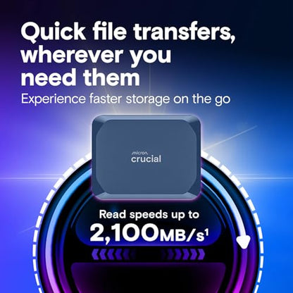 Crucial 4TB X10 Portable SSD, Up to 2100MB/s, USB-C, External Solid State Drive