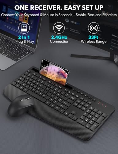 Trueque Wireless Ergonomic Keyboard and Mouse Combo KC213 USB 2.4GHz Wireless Optical Black