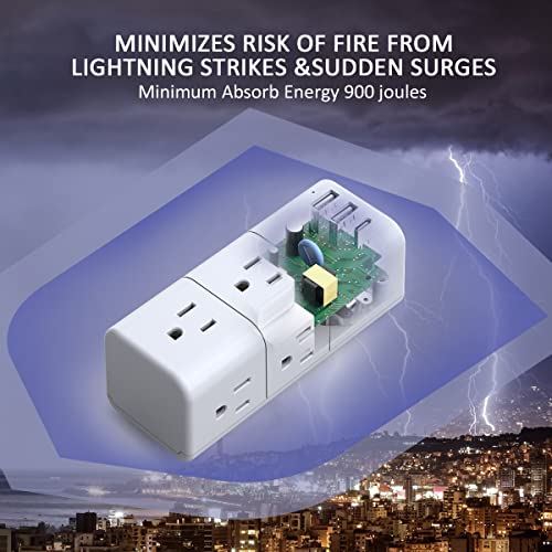 YISHU 5.2 x 2.03 Inch AHR-503 6 Outlet 3 USB Surge Protector