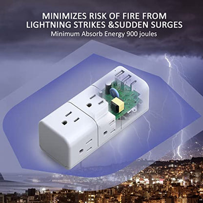 YISHU 5.2 x 2.03 Inch AHR-503 6 Outlet 3 USB Surge Protector