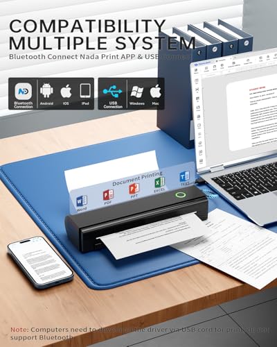 NDYIN 8.5 inch N80 203 dpi Portable Thermal Printer Monochrome