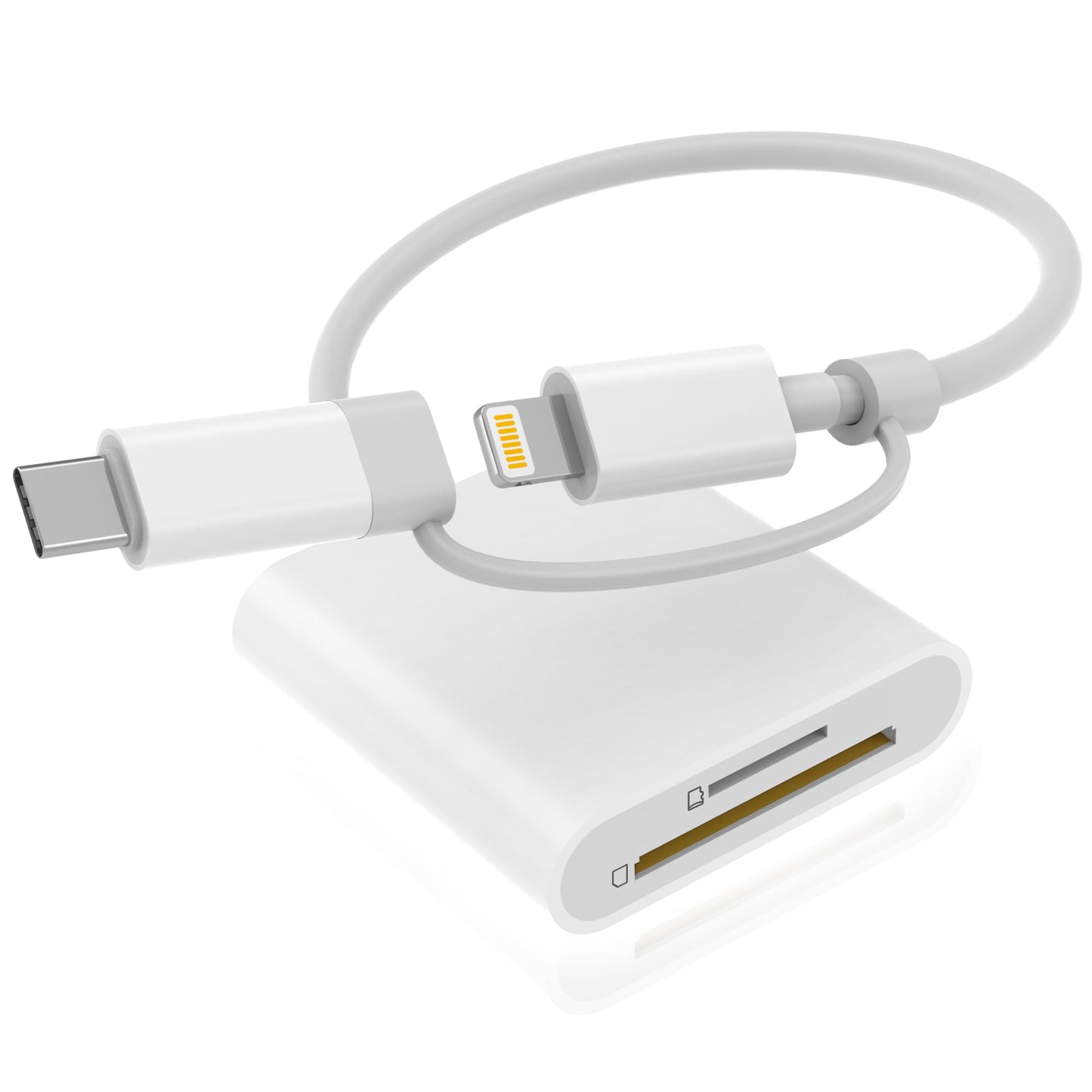 DCNETWORK SD Card Reader Dual Connector 2 Slot USB Type C Lightning Compact White