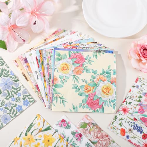 NatNarr 30 Pack Decorative Craft Napkins, 13*13 Inch, Assorted Floral Designs, G7227K-11-N
