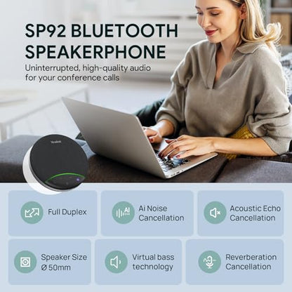 Yealink 5.04x5.04inch SP92 Conference Speakerphone Bluetooth/USB-C/USB-A