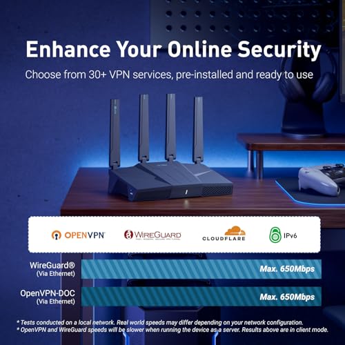 GL.iNet 1 Count GL-BE6500 WiFi 7 Router with 5 Ports 12.5 Gbps Data Rate Dual-Band Ethernet