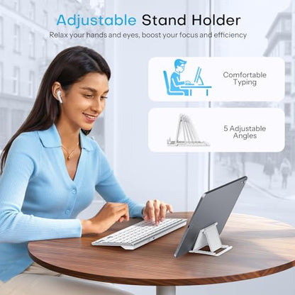 OMOTON Compact Wireless Bluetooth Keyboard with Adjustable Stand for iPad