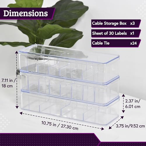 CHRABI 10.75"L x 3.75"W x 2.38"H Model COB23 Cable Organizer Box Set with 3 Units and 8 Compartments