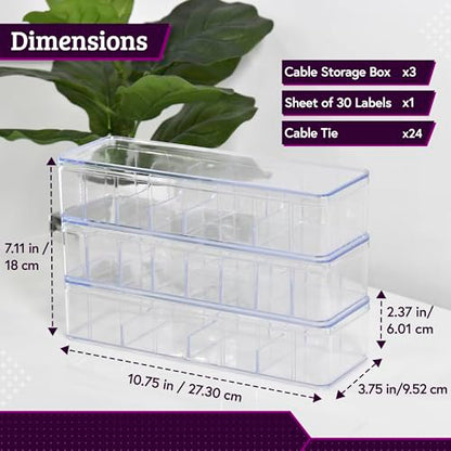 CHRABI 10.75"L x 3.75"W x 2.38"H Model COB23 Cable Organizer Box Set with 3 Units and 8 Compartments