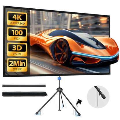 HYZ 100" NB-HP007 Projector Screen Tripod Mount 160° Viewing Angle Manual Metal White