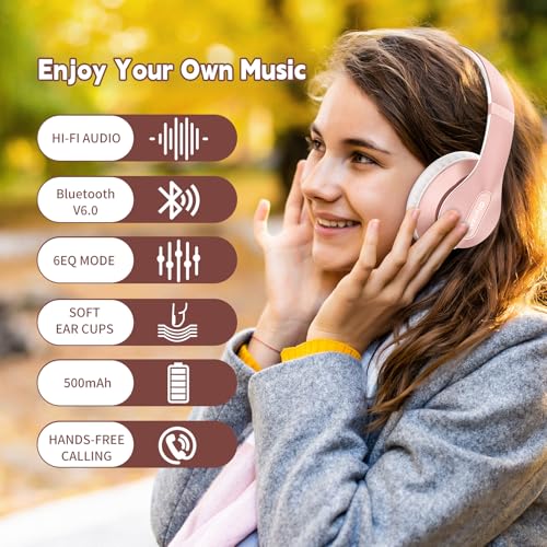 Glynzak WH207A Over Ear Headphones Bluetooth 5.3 Wireless Rose Gold