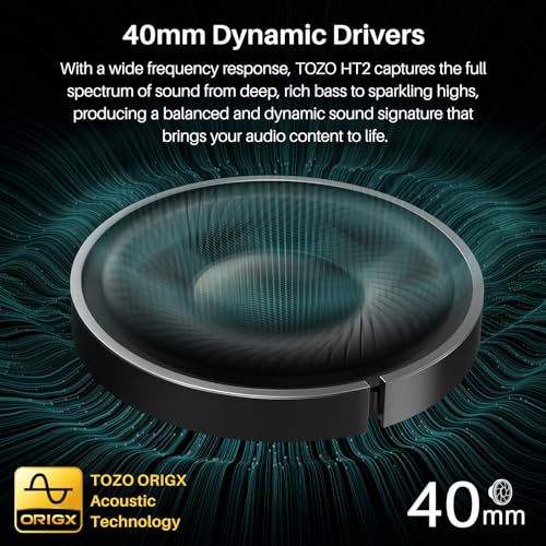 TOZO T12052 Wireless Over-Ear Headphones with Noise Cancelling and Bluetooth Connectivity