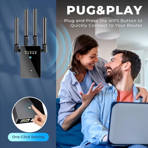 Techtex 2026 Single-Band WiFi Extender Signal Booster with 1-Tap Setup, 15588 sq ft Range, Advanced Security Features