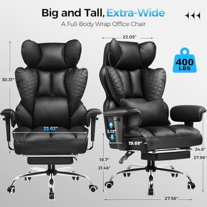 GTPLAYER Big and Tall L-CH510 Ergonomic Office Chair, 400lbs Capacity, Durable Faux Leather, Adjustable Backrest & Headrest