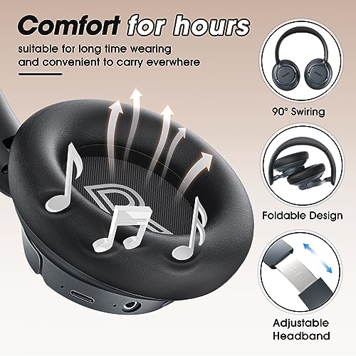 BERIBES WH305B Over-Ear Bluetooth Headphones with Active Noise Cancellation, 70 Hours Playtime, Wireless Connectivity, Interface, and Travel Case