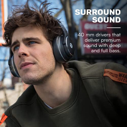 Raycon Over Ear Headphones RBE775-23E-BLA Wireless Bluetooth with Active Noise Cancellation, IPX 4 Water Resistant, 38 Hour Battery Life