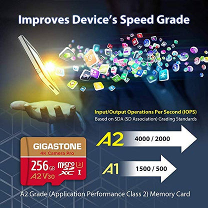 Gigastone 256GB GS-2IN1666XU3V30A1 Micro SDXC Card UHS-I U3 C10 V30