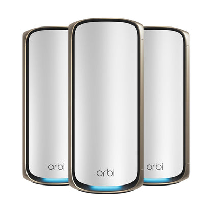 NETGEAR RBE973S Quad-Band WiFi 7 Mesh Network System, Router + 2 Satellite Extenders, Up to 27Gbps, Covers 10,000 sq. ft.