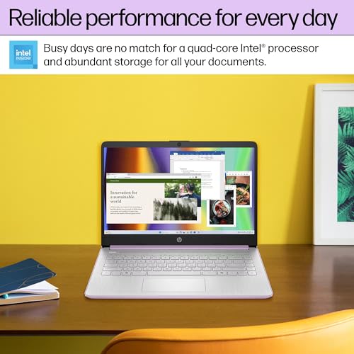 HP 14 Inch Laptop Computer for Business and Education, Intel N150, 128GB SSD, 500GB External Drive, 4GB RAM, Windows 11 Pro, HD Display, Honey Lavender