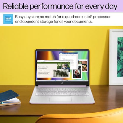 HP 14 Inch Laptop Computer for Business and Education, Intel N150, 128GB SSD, 500GB External Drive, 4GB RAM, Windows 11 Pro, HD Display, Honey Lavender