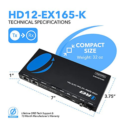 OREI 4K 1x2 HDMI Over Ethernet Extender Splitter CAT6/7 4K@30Hz 1 In 2 Out Model HD12-EX165-K