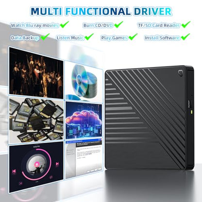 LLMHHKYK 5-in-1 External Blu-ray Drive BD051 USB 3.0 & Type-C Optical Drive