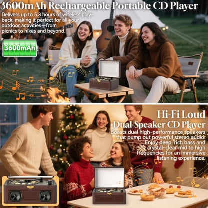 Gueray Portable CD Player G-Y02 Bluetooth Supported Formats CD-R, CD-RW, MP3, WMA Brown Retro Style