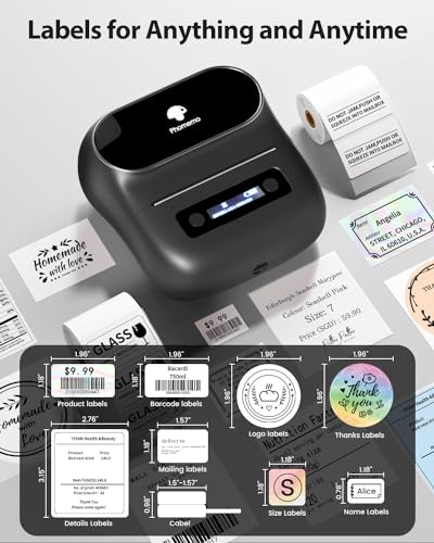 Phomemo M220 Thermal Label Printer, 203 x 203 DPI, Monochrome, Bluetooth & USB Connectivity, Portable Thermal Printer