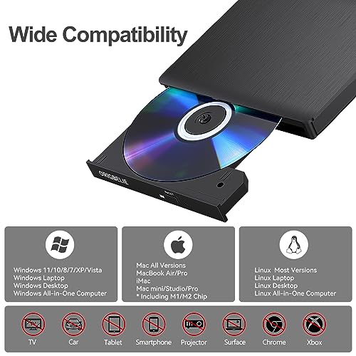 ORIGBELIE Portable External CD/DVD Drive BT524 USB 3.0 24x CD 8x DVD