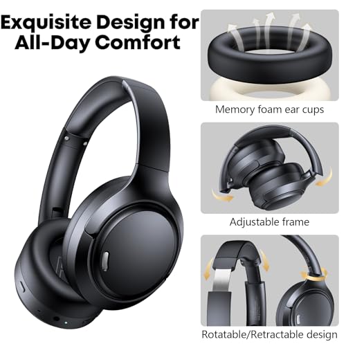 TAGRY Over Ear Headphones A18 Bluetooth 6.0 120 Hours Playtime Active Noise Cancellation