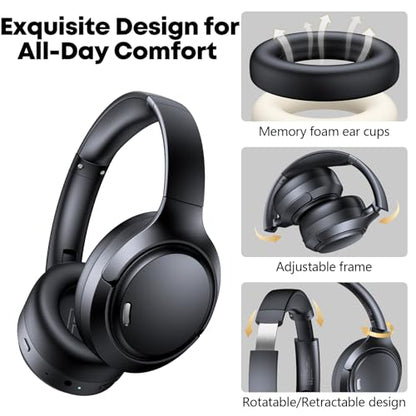 TAGRY Over Ear Headphones A18 Bluetooth 6.0 120 Hours Playtime Active Noise Cancellation