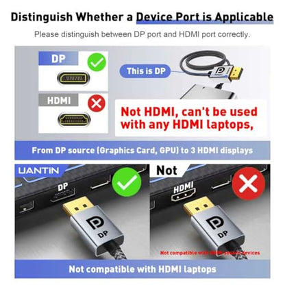 UANTIN 3-Port DisplayPort to HDMI Splitter 4K@60Hz MST Hub