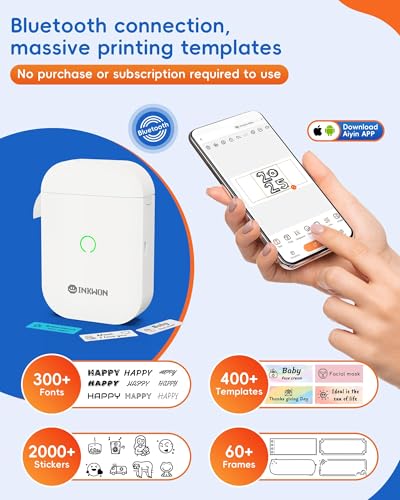 InkWon D11S Thermal Label Printer 203DPI Portable Monochrome Bluetooth Label Maker