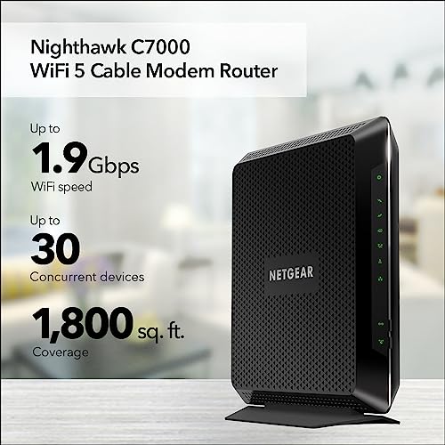 NETGEAR 1.7" C7000-100NAS 1900Mbps Dual-Band Wireless Router with DOCSIS 3.0