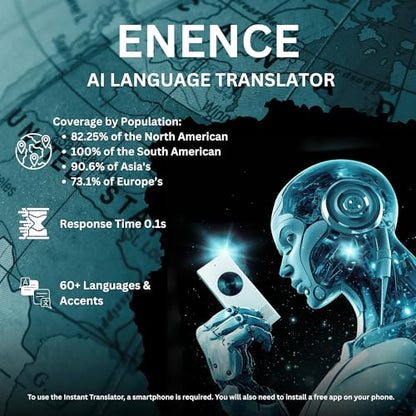Enence V3 Pocket Language Translator Device, 4.92 x 2.64 x 1.5 inches, 2.92 ounces, Lithium Ion Battery