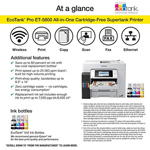 Epson 39.2 lbs EcoTank ET-5800 Color Inkjet Printer 4800 x 2400 dpi