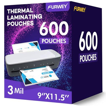 FURWEY 600 Count Laminating Sheets, 3 Mil Thickness, 9 x 11.5 Inches