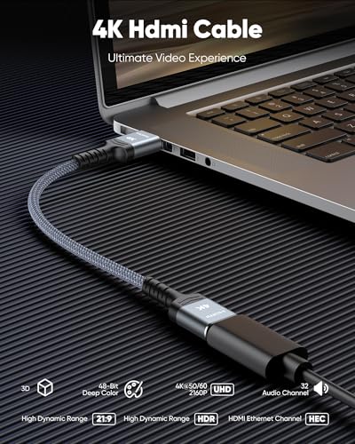 Highwings 1.07ft 4K HDMI Cable 18Gbps Male-to-Male with Ethernet