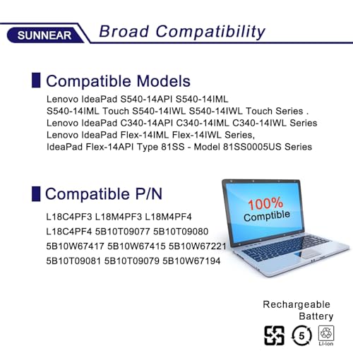 SUNNEAR 45Wh L18C4PF3 Li-ion Laptop Battery NP-40-12S Voltage 15.36V