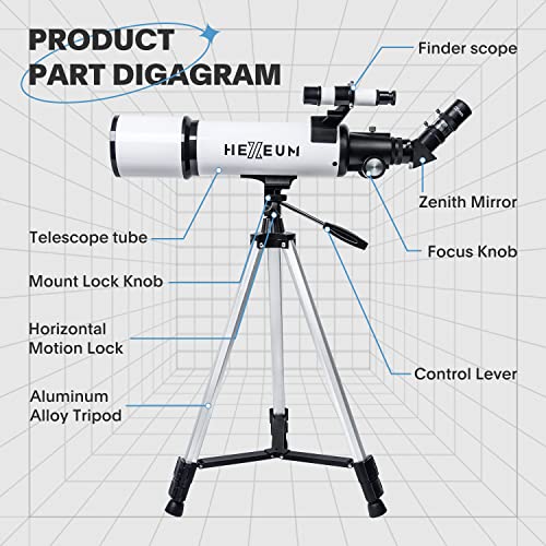 Koolpte 80mm AZ80600 600mm Manual Focus Altazimuth Mount Telescope