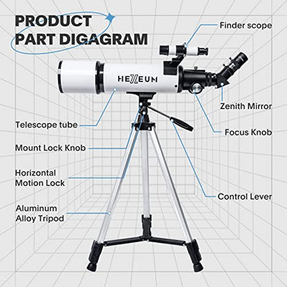 Koolpte 80mm AZ80600 600mm Manual Focus Altazimuth Mount Telescope