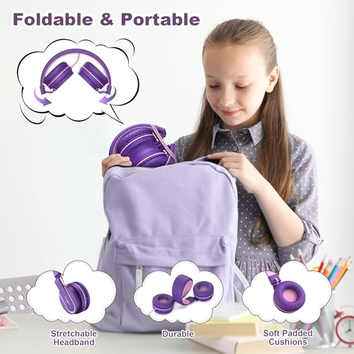 AILIHEN I35-PP Wired Headphones 93dB Volume Limiter On-Ear Headphones for Kids