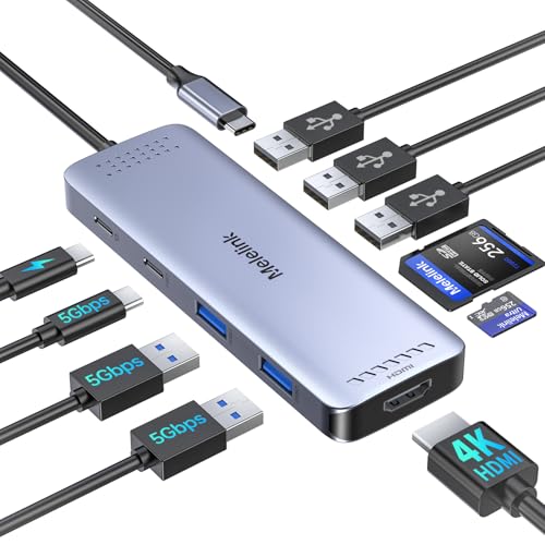 Melelink 10 Port USB C Docking Station 4K@60Hz HDMI Aluminum Multiport Hub