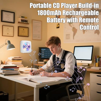 Gueray Portable CD Player Y-01 Bluetooth 5.0 2-Channel 1800mAh Audio CD Player