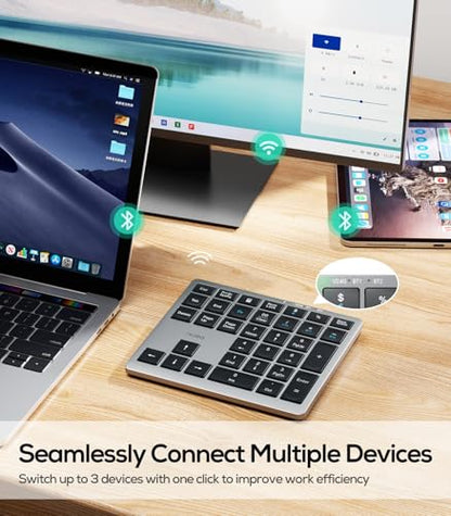 Nulea Portable Numeric Keyboard NUP34BT Bluetooth 5.0 Ergonomic USB-C Rechargeable QWERTY